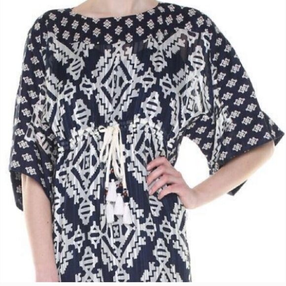 NEW Tory Burch Beatrice Dress Tapestry Geo  Cover Up Caftan Dress Fringe Size 4 - Picture 5 of 16